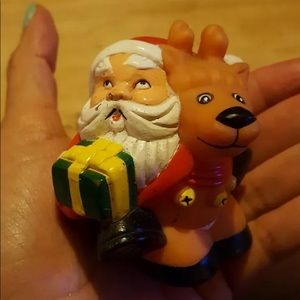 1993 WBF Santa Claus on Reindeer's Toy Ornament Decoration • Hard Plastic • 3"